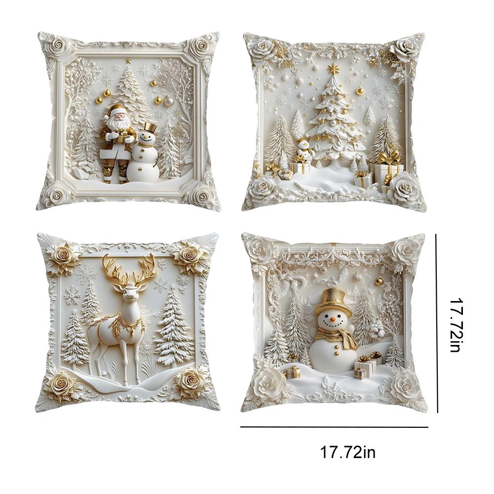 4pcs 2D Christmas Pillow Cover Christmas Snowy Village Pillowcases Santa Claus Elk Pillow Cover Navidad Natal New Year Gift 2026