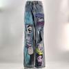 High Street Style Printed Baggy Wide Leg Jeans Hip Hop Cartoon Graphic Denim Trousers Streetwear