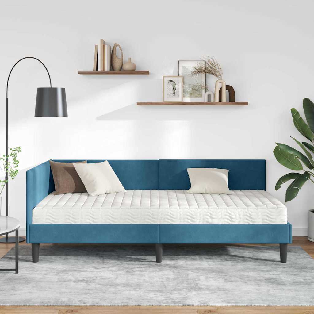 Corner Bed Frame with Mattress Other 2 Pcs Blue Velvet