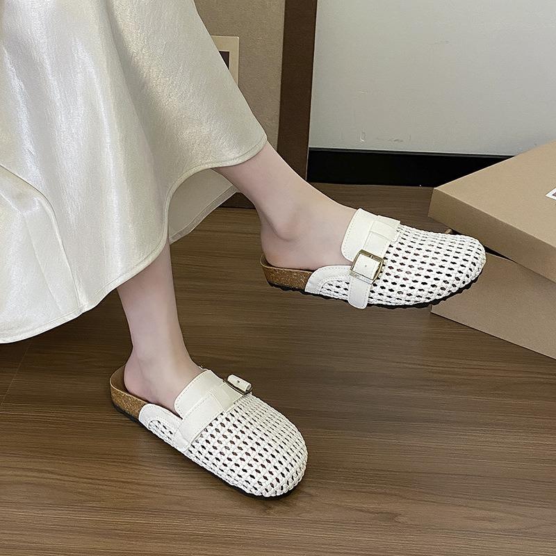 Thick-soled hollowed-out baotou half-slippers for women's summer wear, new one-pedal fishing net shoes, cool slippers
