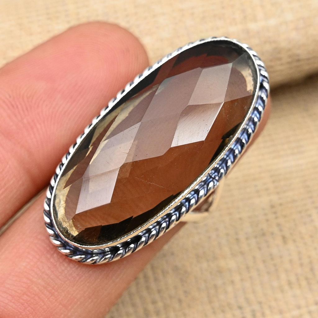 Dumanlı Topaz Taşlı El Yapımı 925 Ayar Gümüş Düğün Takı Yüzük