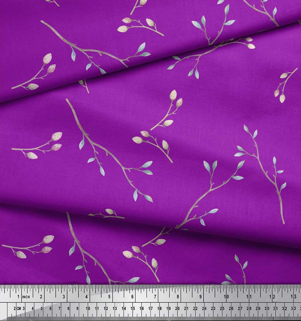 Soimoi Japan Crepe Satin Fabric Leaves & Buds Flower Print Fabric by the metre 42 Inch