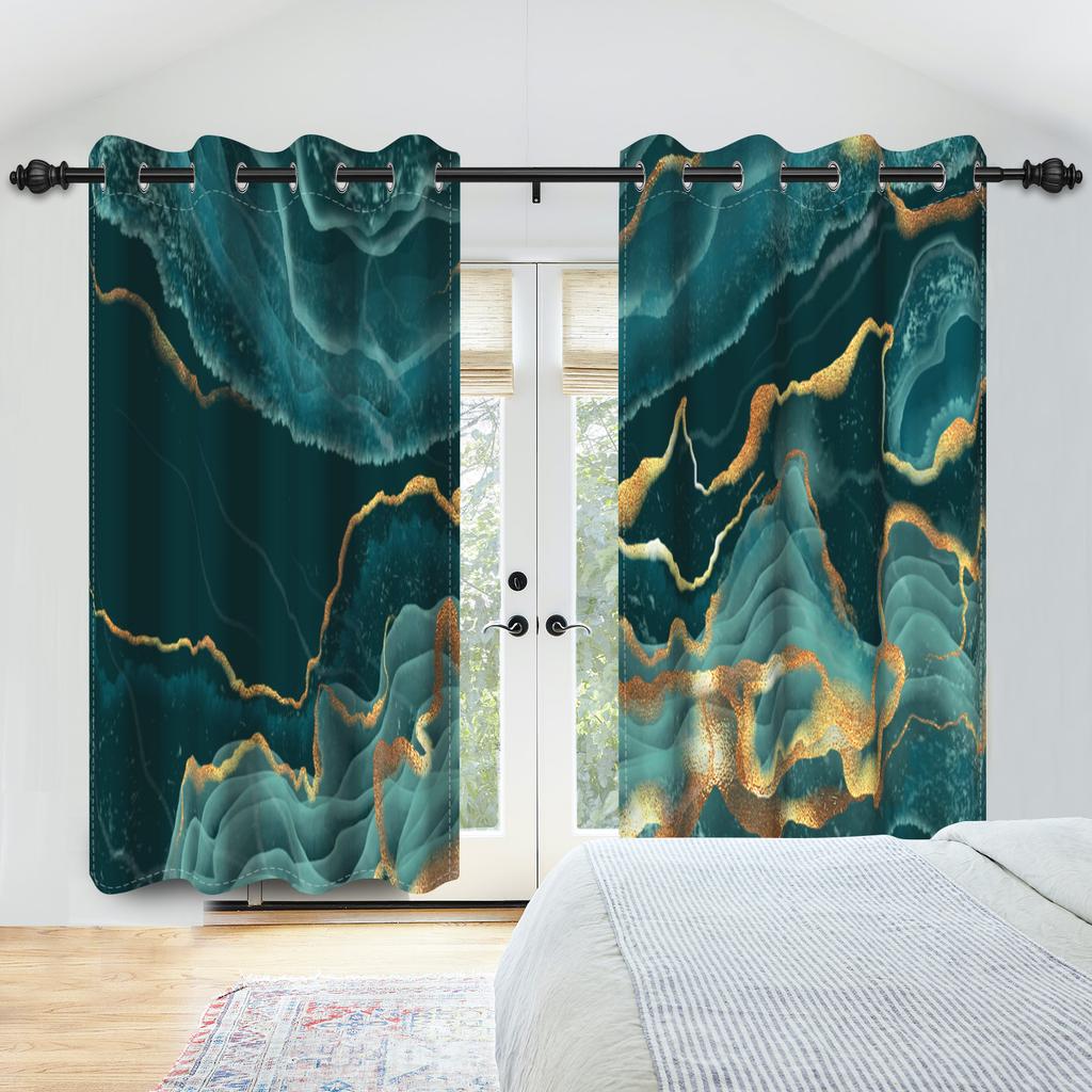 Marble Print Curtains Gold Silver Blue Purple Fluid Art Window Curtains Living Room Bedroom Modern Home Decor Blackout Curtain