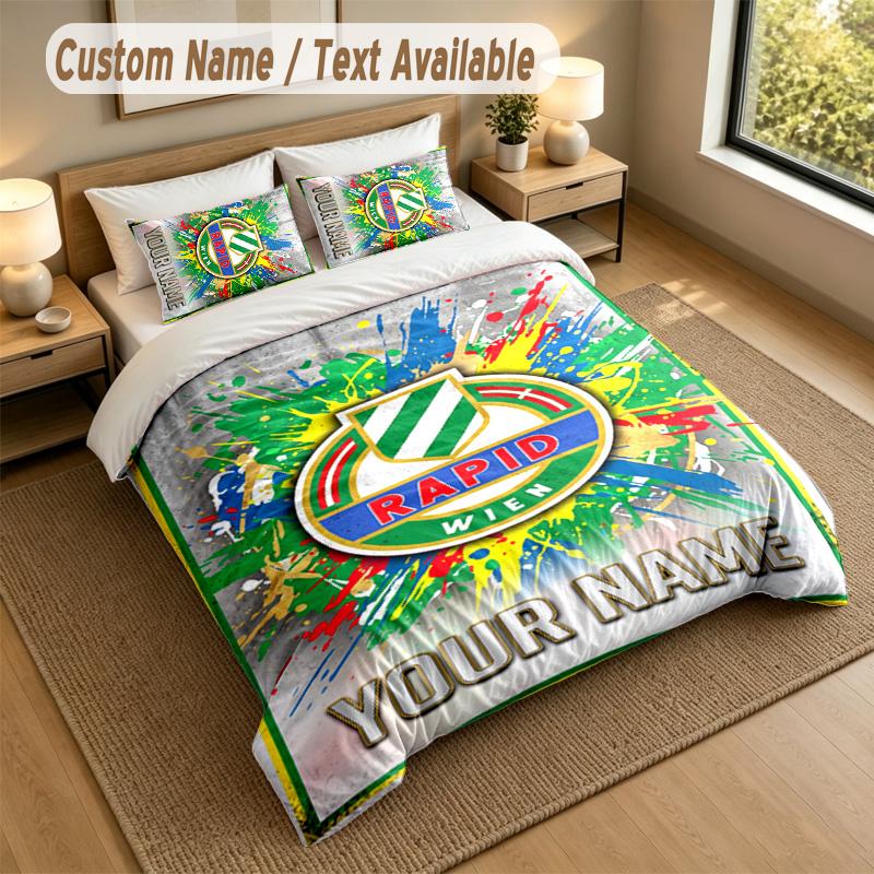 3Pcs Bedding Set Custom Name Text, 1 Sheet 2 Pillowcases Home Bed DecorRapid Wien FC
