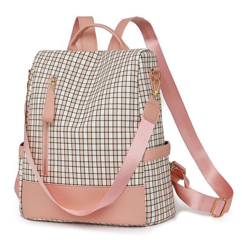 Rucsac antifurt pentru femei Geantă de umăr multifuncțională în carouri Rucsac de călătorie cu trei scopuri
