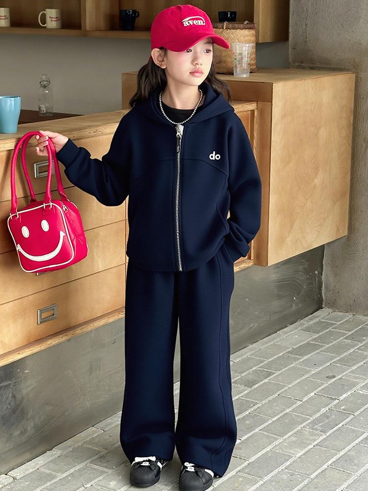 Girls' Fashionable Hooded Jacket & Straight-Leg Pants Set - Autumn 2025 Collection for Big Kids