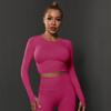Seamless Tight Solid Color Pleated Sports Long Sleeved Top With High Elasticity, Breathability, Running, Fitness, Yoga Clothes For Women
