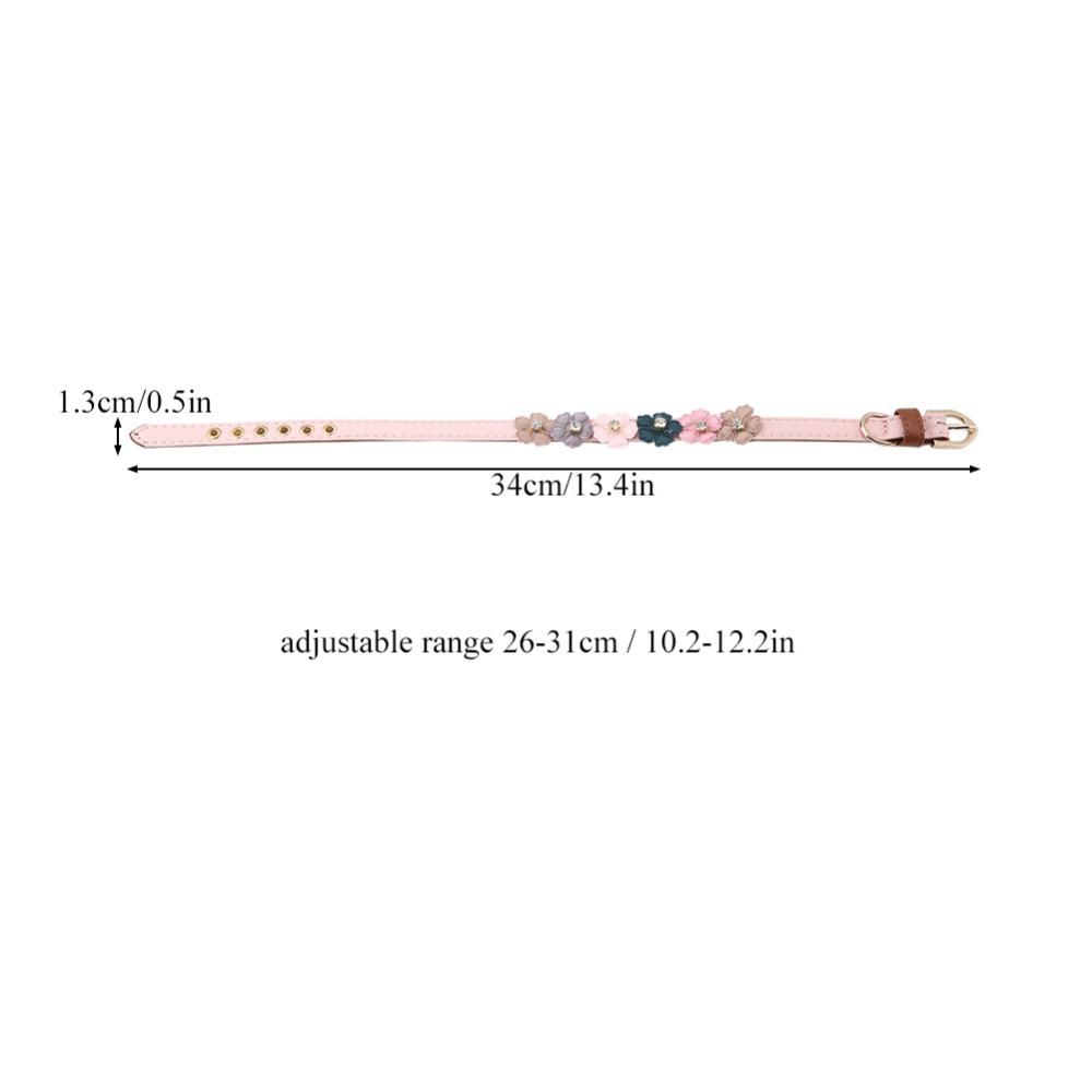 PU Leather Rhinestone Pet Neck Strap Rhinestone Decor Flower Ornament Flower Dog Neck Strap Soft Touch Adjustable