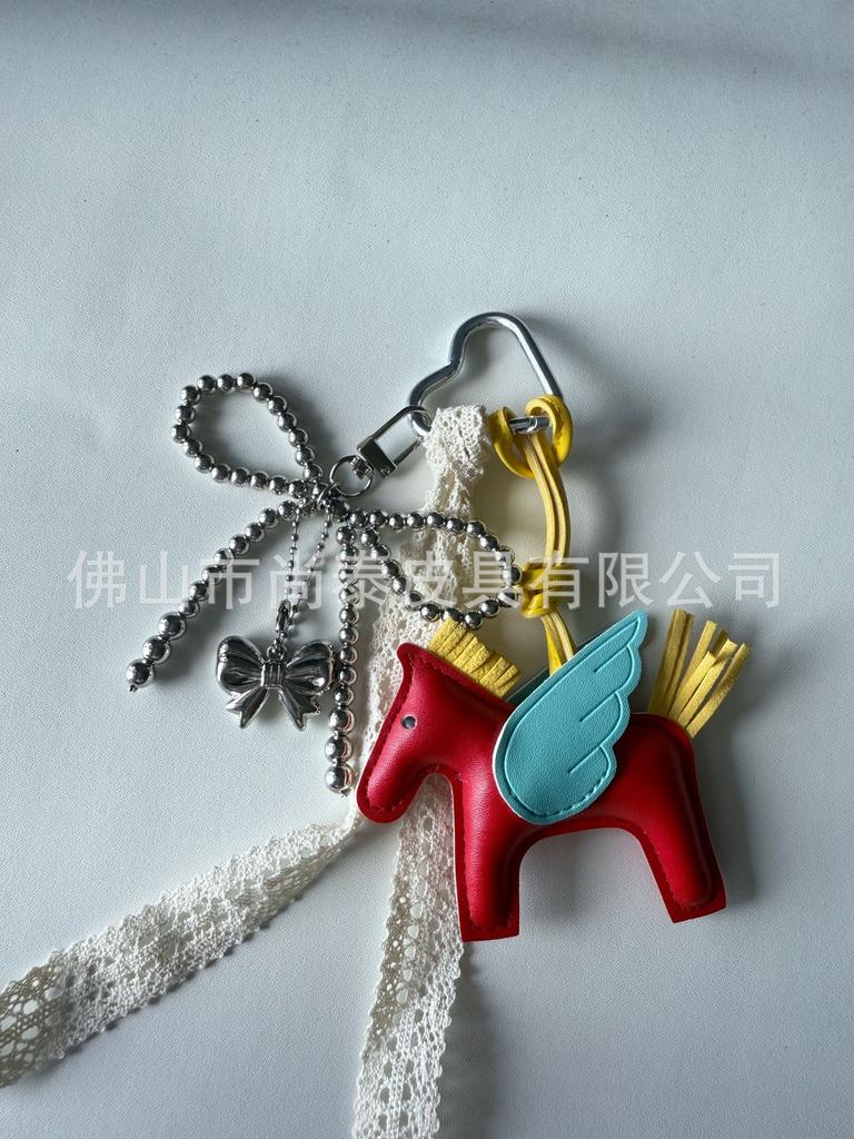 Angel Pegasus Pendant PU Leather Bag Pendant Key Bow Tassel Accessories Cute Cartoon Pendant
