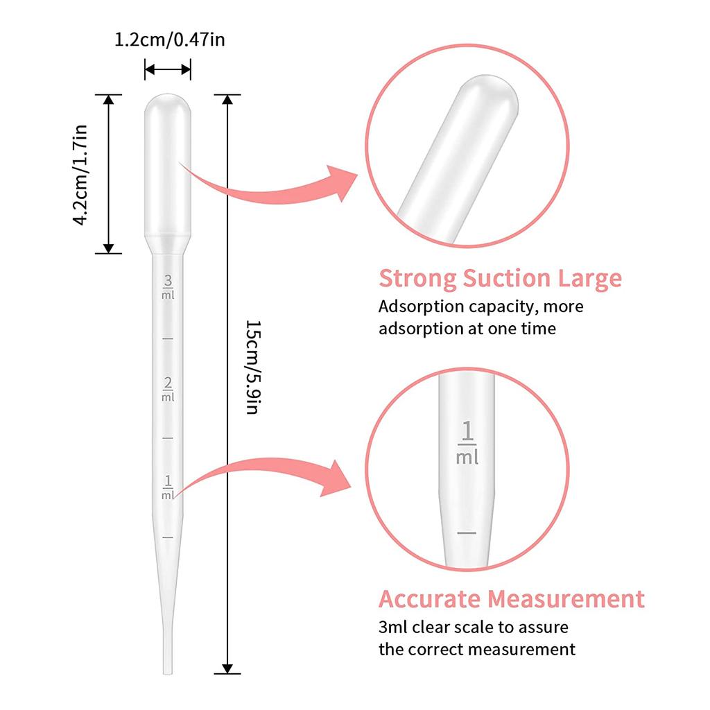 100PCS 3/5ML Practical Transparent Pipettes Disposable Safe Plastic Eye Dropper Transfer Graduated Pipettes Educational Supplies