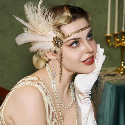 1920s Jewelry Set Headband Gloves Earrings Set Sparkling Earrings Headwear with Sequins Beads Role-Playing Accessories