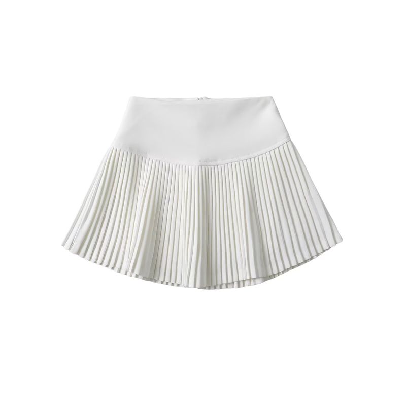 

Xiaoguzi 2024 Spring Pure Desire JK Pleated Skirt Preppy Style Pure Color Fashion Tape Sweet Elegant Cute Skirt for Women White M