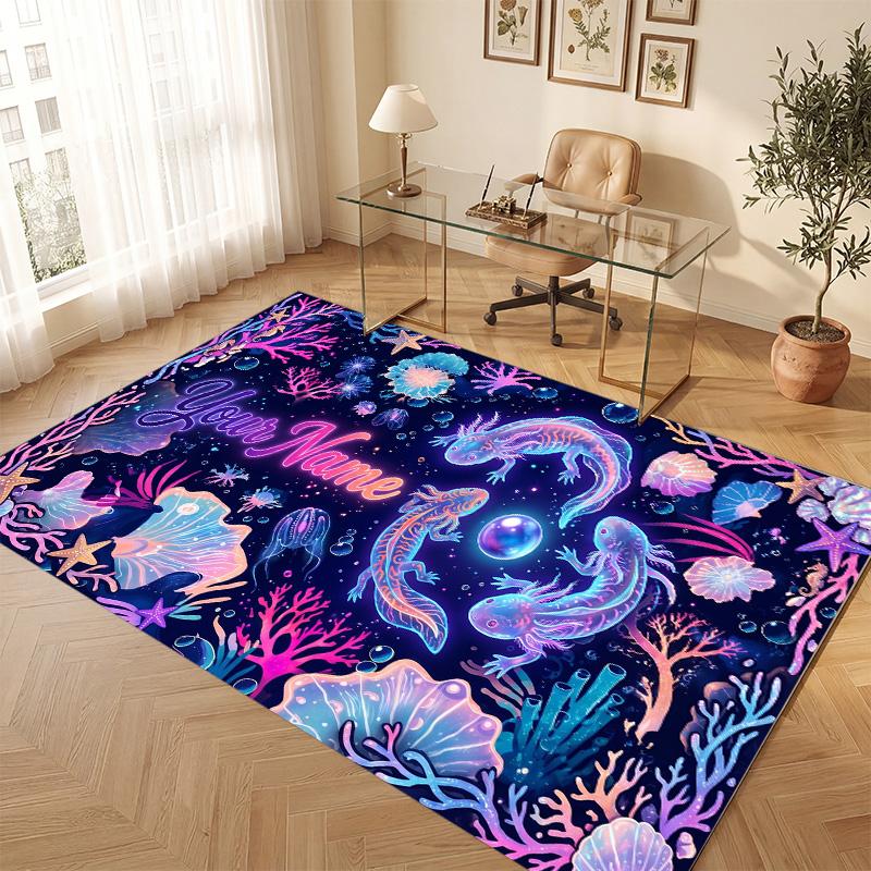 Underwater Fish Theme Soft Crystal Velvet Rug Custom Name & Text Print Non Slip Floor Rug for Bedroom Living Room