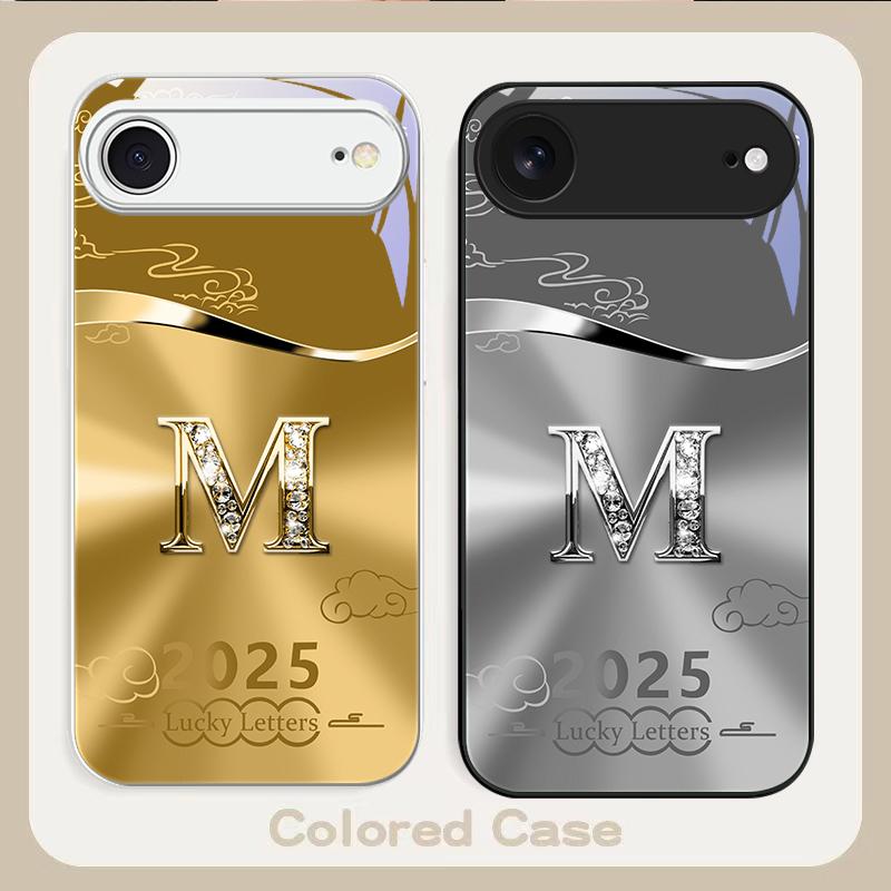 Gradient yellow letter M For iPhone 17 Air 16 E 15 14 13 Plus 12 mini 17 Pro Max 11Pro XR Xs X 7 8 11 Tempered Glass Phone Case