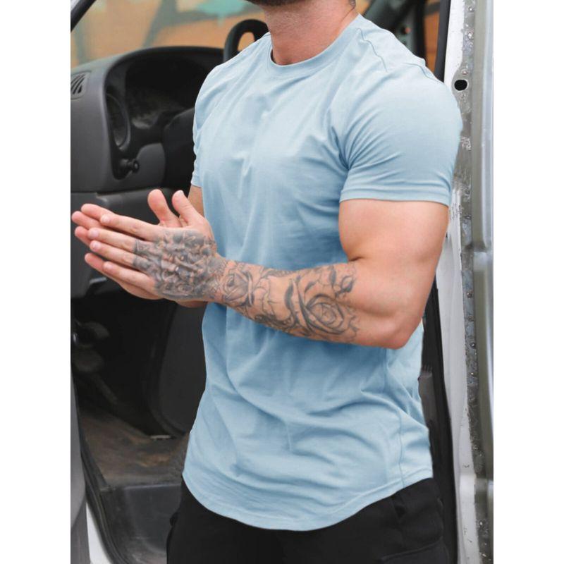 Sports T-Shirt Men's Short Sleeve Silm Fashion T-shirt Curved Hem Fitness Trendy Running Quick-Drying Breathable Tops