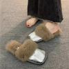 Fashion Women's Autumn/Winter Outdoor Wear New Style Flat Bottom Fur Slippers One Foot Drag No Heel Mule Fur Slippers Adult Simple