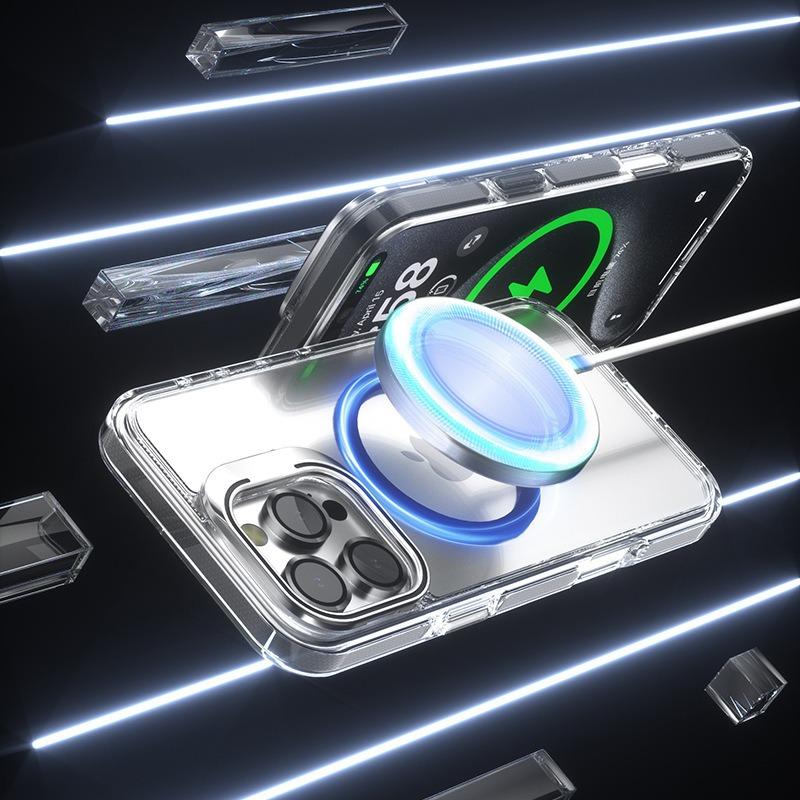 Applicable To Iphone16 Transparent Magnetic Mobile Phone Case, Apple 15pro Mobile Phone Case Lens Holder Case with Lens Film