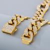 Hip-Hop Jewelry CZ Cuban Chain Man Bracelet Necklace Set Luxury Gold Color 60CM Long Stainless Steel Men's Necklace & Bracelets