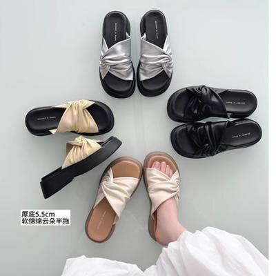 Super Soft and Comfortable~ French Cloud Open-toed Half Slippers Women's Summer New Pleated Kinked Casual Thick-bottomed Cool Slippers