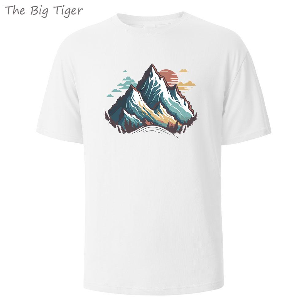 Mountain Printing Basic Cotton Men TShirt Relaxed Fit Round Neck Minimalist Style Unisex Casual Comfortable Top S