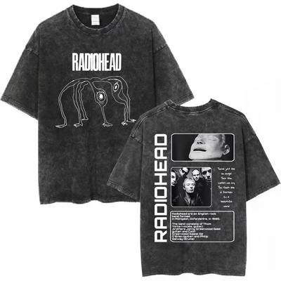 Rock Band Radiohead The Bend Funny Cat Vintage Washed Tshirts Men Women Fashion Hip Hop T Shirts Cotton Male Tshirt Streetwear