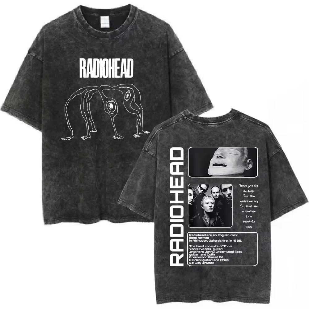 Rock Band Radiohead The Bend Funny Cat Vintage Washed Tshirts Men Women Fashion Hip Hop T Shirts Cotton Male Tshirt Streetwear