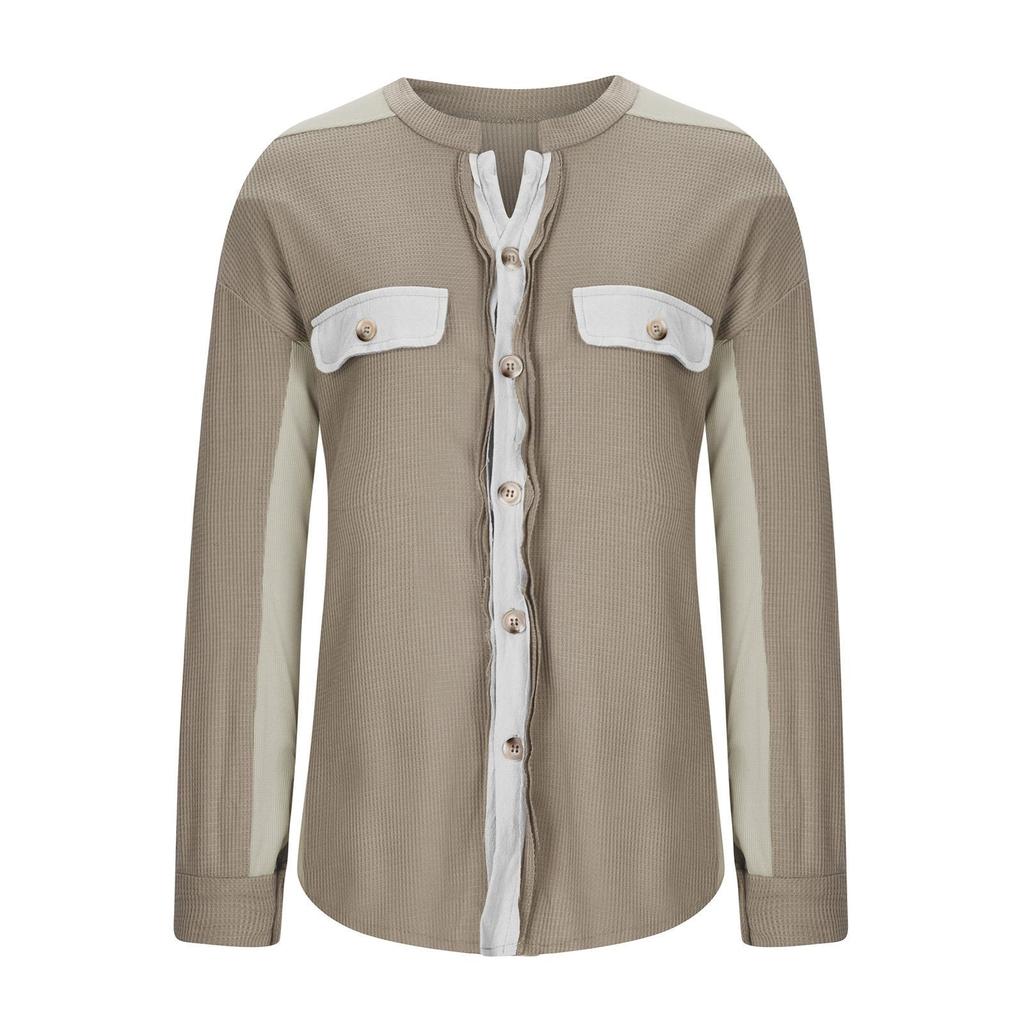 Autumn Women's Asymmetrical Shirt Jacket, Notched Lapel & Patch Pocket Design Casual Oversized Blouse for Daily Streetwear