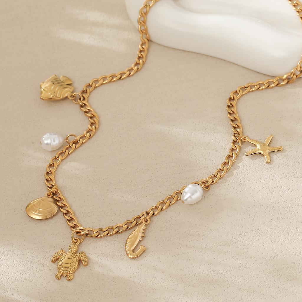 Titanium Steel Necklace - Summer Fashionable Sea Star and Sea Shell Beach Style Ocean Collar Chain