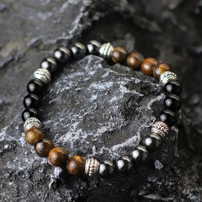 7 Stili Braccialetto con Perline per Uomo Occhio di Tigre Naturale Roccia Vulcanica Pietra di Ematite Braccialetto Tempo Libero Pulseira Unisex Regalo per Fidanzato