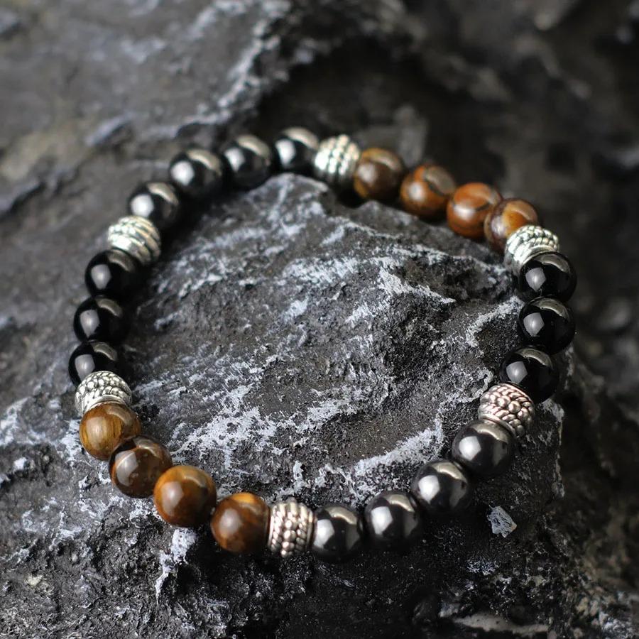 7 Stylów Koralikowa Bransoletka Dla Mężczyzn Naturalne Tygrysie Oko Skała Wulkaniczna Kamień Hematytowy Bransoletka Rekreacyjna Pulseira Unisex Prezent dla Chłopaka