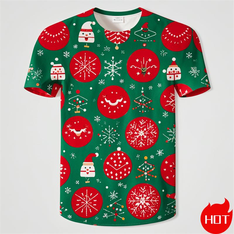 New Fashion 3D Print Happy Christmas Men Casual Short Sleeve