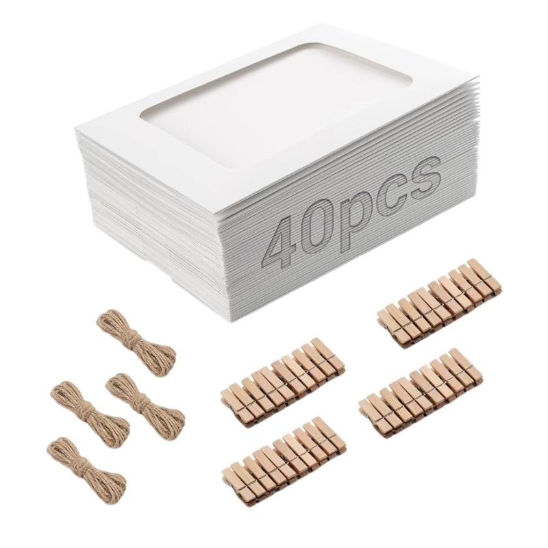 

Набір з 40 6-дюймових фотогірлянд з 40 дерев яними прищіпками 4 мотузки для весілля, дня народження, прикраси стін будинку, виставки фотографій 1