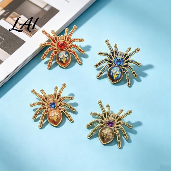 Punk Rock Style Accessories Gothic Spider Brooch Pin Colorful Rhinestones Decor Retro Creative Niche Jewelry Gifts Alloy Decorative Lapel