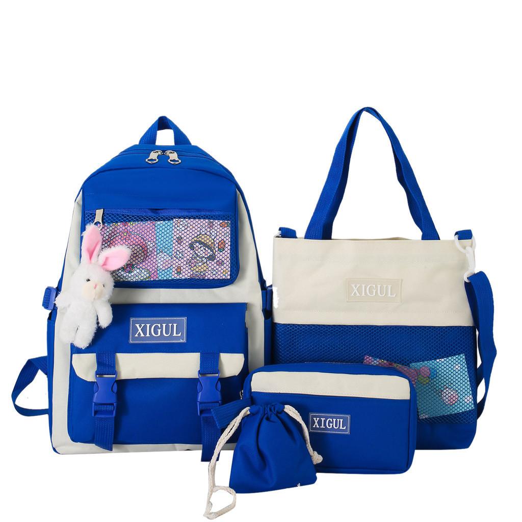 Cute Cartoon Student Backpack Set High Capacity Handbag Breathable Urban Style Polyester Fiber Animal Print School Bag