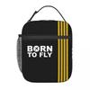 Personalizado Nacido para Volar Rayas de Capitán Piloto de Vuelo Bolsa de Almuerzo para Mujer Nevera Térmica Aislada Fiambrera para Niños Escuela