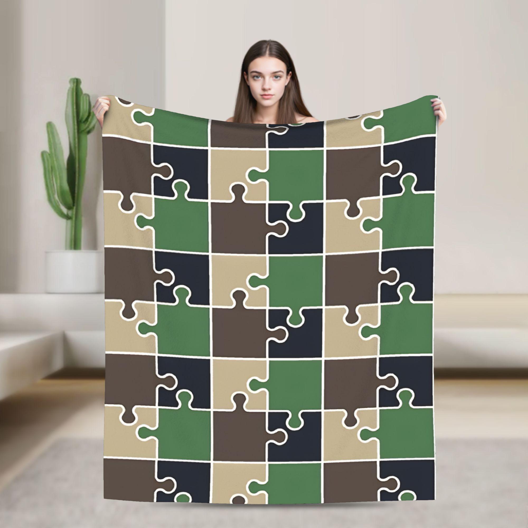 

Puzzle Camouflage Pattern blanket Warm Funny Plush Throw blanket For Students Couch Bed Flannel Bedspread Bed Cover 100x150cm