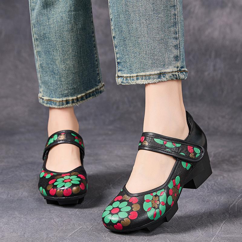 Fashion GKTINOO 2025 Spring New Chinese Style Thick Heels Shoes Genuine Leather Pumps Retro Embossed Women's Platform Shoes