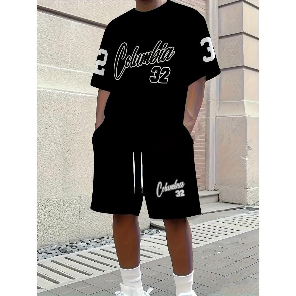 New Men's Athletic Set Los Angeles Print Short-Sleeve T-Shirt Casual Athletic Set Streetwear Shorts Two-Piece Men's Set