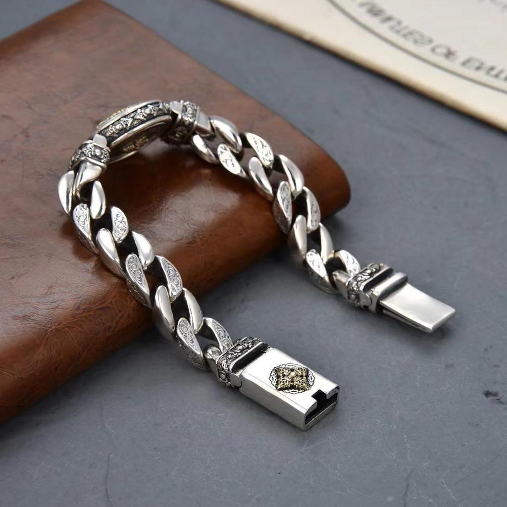 Vajra Silver-Plated Rotatable Bracelet: Ethnic Style with Retro Charm and Trendy Personality for Men