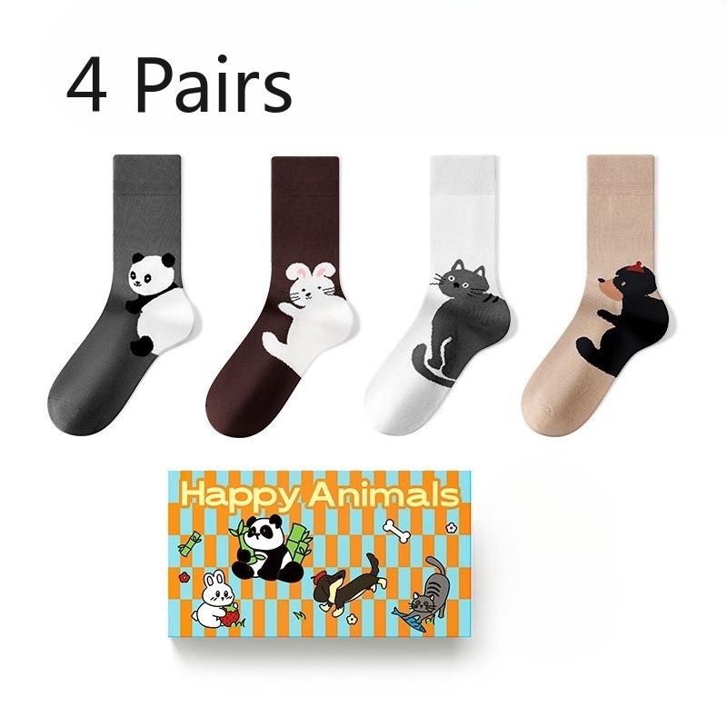 

4 пары женских осенне-зимних теплых хлопковых носков с мультяшным рисунком животных, новых, свободных, до щиколотки 4 Pairs