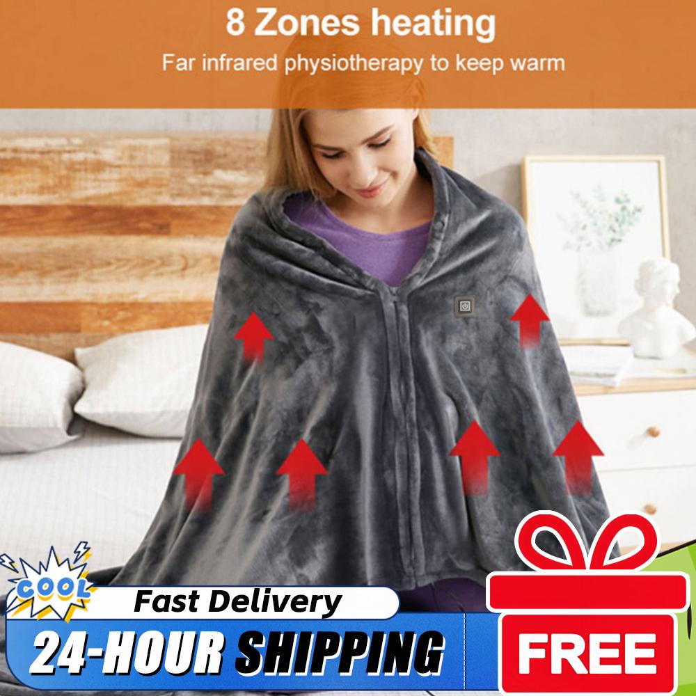 USB Electric Heated Blanket Wearable Heating Blanket Body Warmer Blanket Zipper Coral Velvet Blanket Portable Quickly Heated Pad