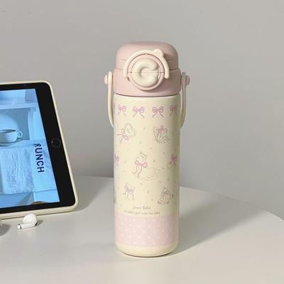 Cute Large-Capacity Thermos Cup for Girls, High-Looking New Style 316 Stainless Steel Water Cup for Students with Straw and Handle