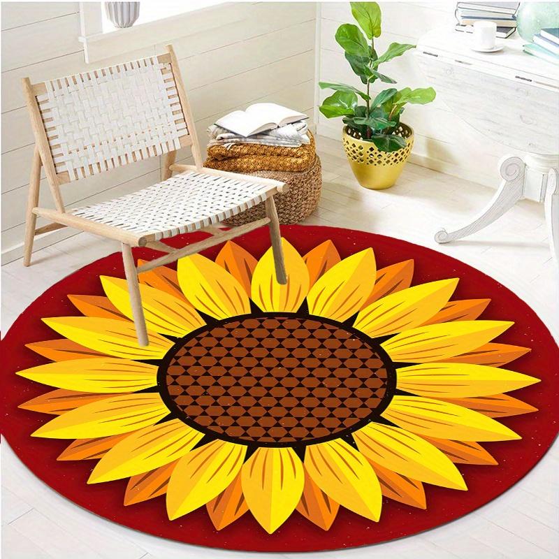 Sunflower Round Rug Nonslip Area Rug Office Chair Mat Carpet Perfect For Bedroom Living Room Office Easy Clean Aesthetic Home Decor