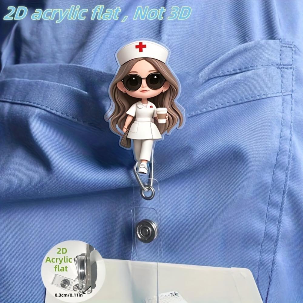 2D Acrylic Elegant Nurse Badge Reel For Women Retractable ID Holder Office Work Gift