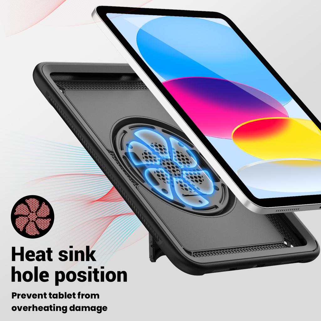 For iPad (2025)/10.9 (2022) Case Rotating Kickstand PC + TPE Shockproof Tablet Cover with Hand Strap