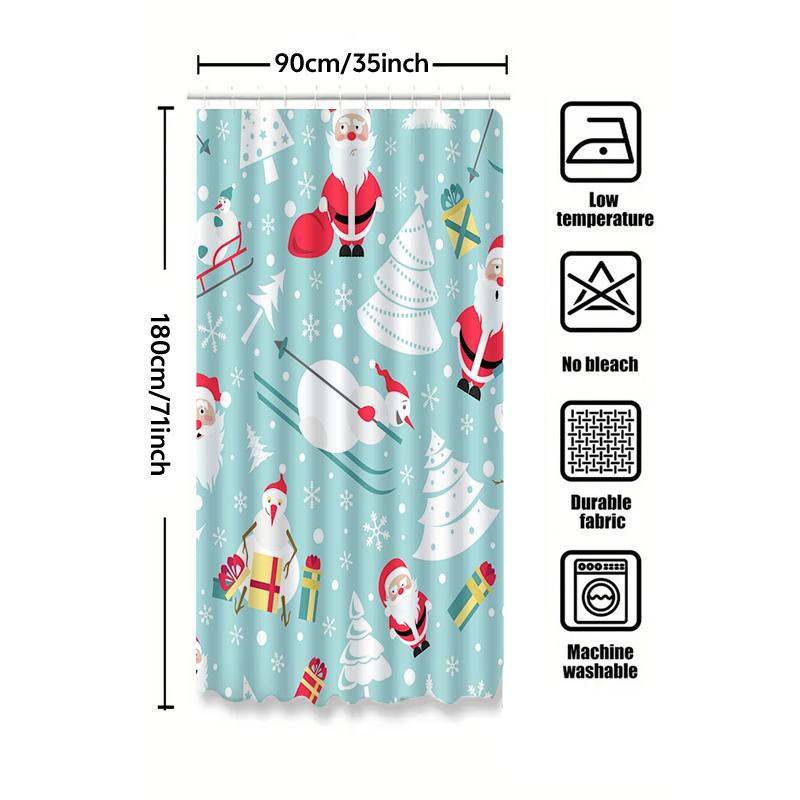 Tu Christmas Shower Curtain Festive Holiday Decor Winter Wonderland Snowman Reindeer Pattern Waterproof Bathroom Fabric Backdrop