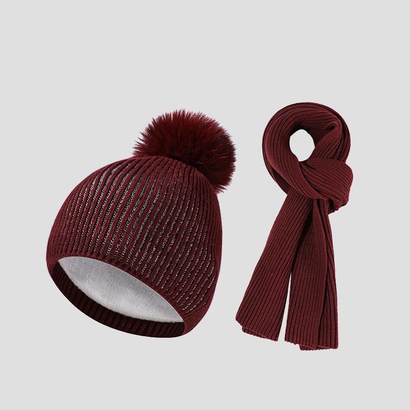 Autumn Winter Wool Cap Scarf Two-Piece Set with Ball Cap Women Knitted Cap