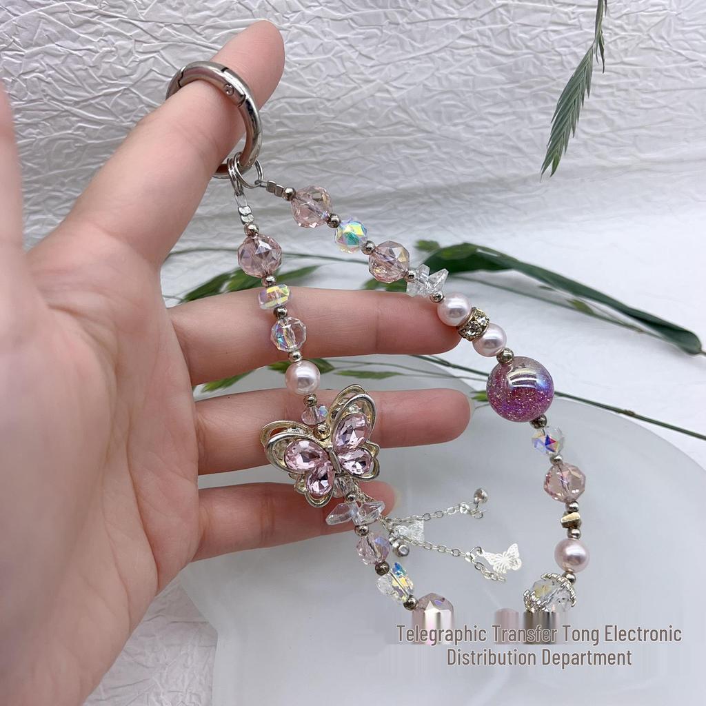 Luxury Crystal Butterfly Charm Wrist Lanyard & Keychain for Women
