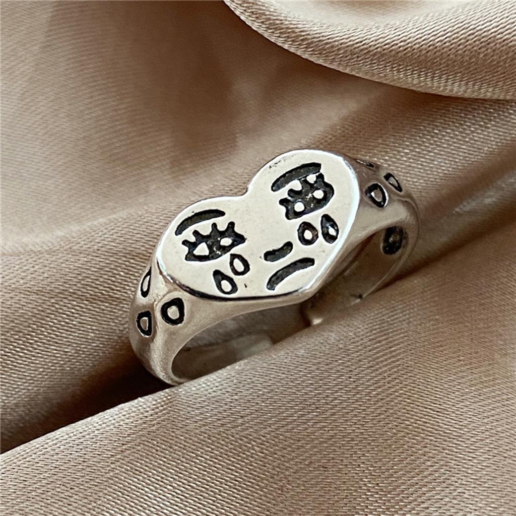 Emotional Heartbroken Expression Rings Comfortable Wear Sturdy Alloy Comfort Fit Jewelry for Teens Trendy Gifts Ideas