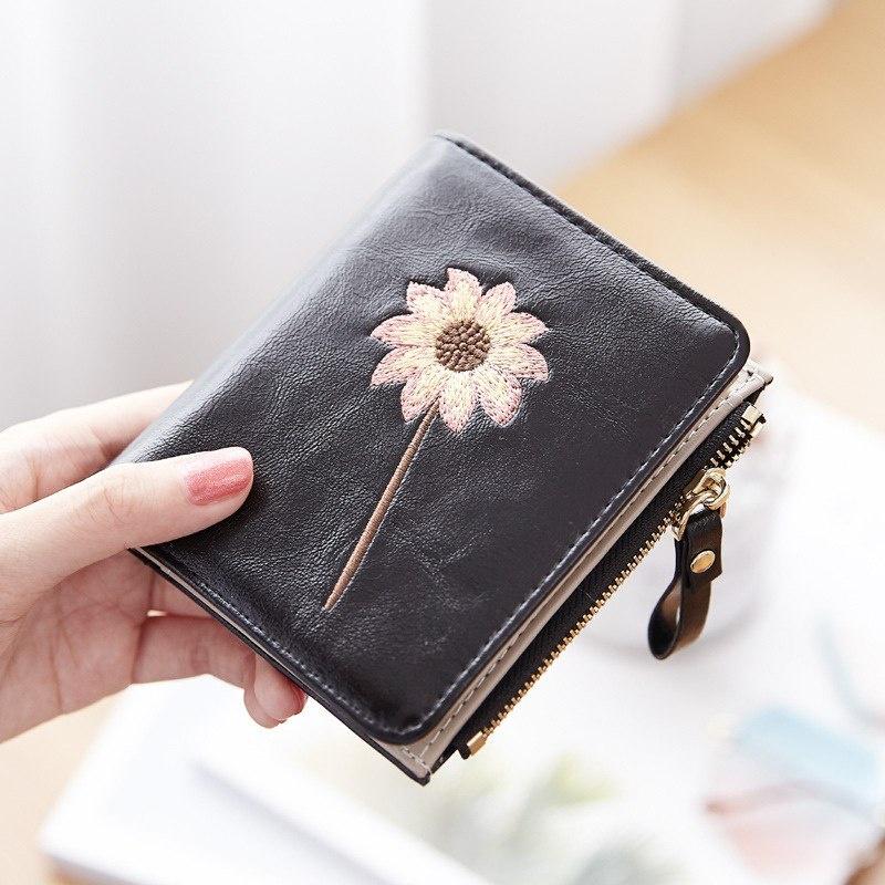 Flower Embroidery Purse Small Walet Credit Card Holder Money Bag